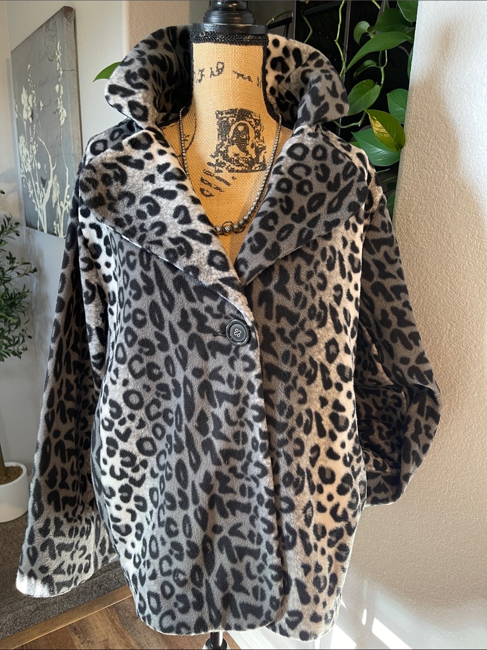 Susan Graver Gray and Black Leopard Teddy Jacket